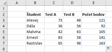Výsledok kopírovania vzorca v MS Excel